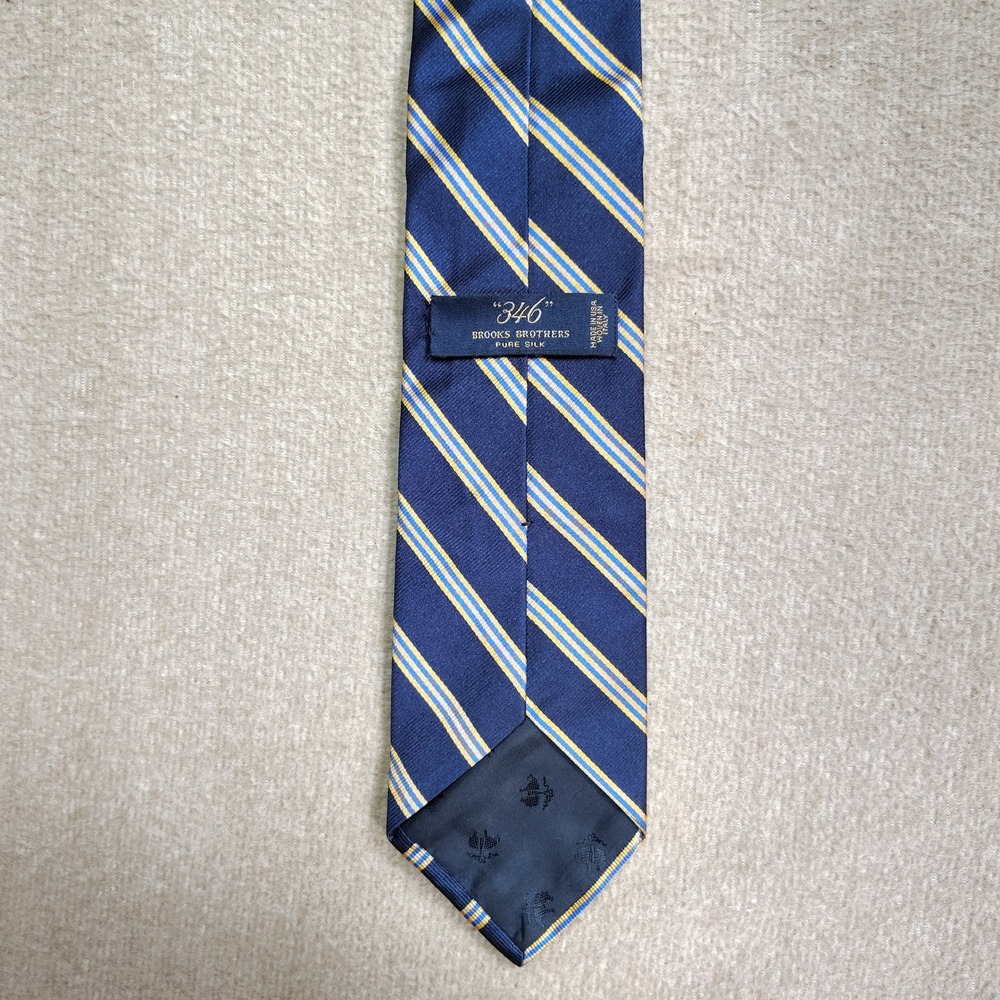 Brooks Brothers 346 Silk Tie Mens Navy Blue Yellow Repp Stripe USA Made